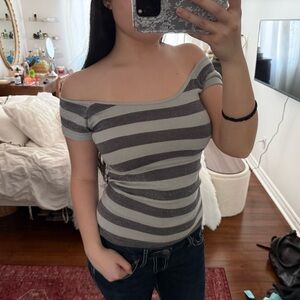 Vintage Gray and Silver Sparkly Striped Top